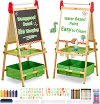 FUNLIO Gyerek Festőállvány 3-8 Év, Magasságállítható Rajztábla Krétával és Mágneses Táblával - Subtle green 1