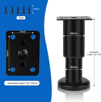 Funtery 4 db állítható bútorláb 80-120 mm, fekete rozsdamentes acél talppal asztalhoz, szekrényhez, kanapéhoz és ágyhoz 2