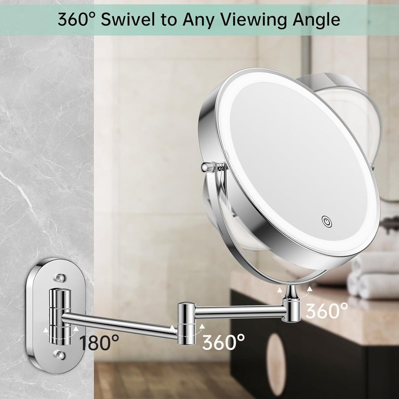FUNTOUCH 20x nagyítós LED kozmetikai tükör, érintőképernyős, 360° forgatható, 3 színhőmérséklet