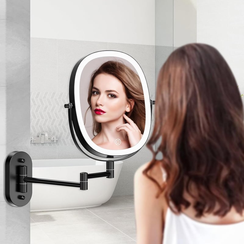 FUNTOUCH Tölthető Kozmetikai Tükör 1X/7X Nagyítás Dimmer Funkcióval Fekete