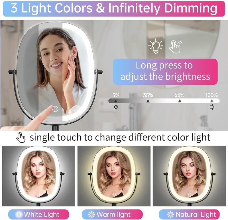 FUNTOUCH Tölthető Kozmetikai Tükör 1X/7X Nagyítás Dimmer Funkcióval Fekete