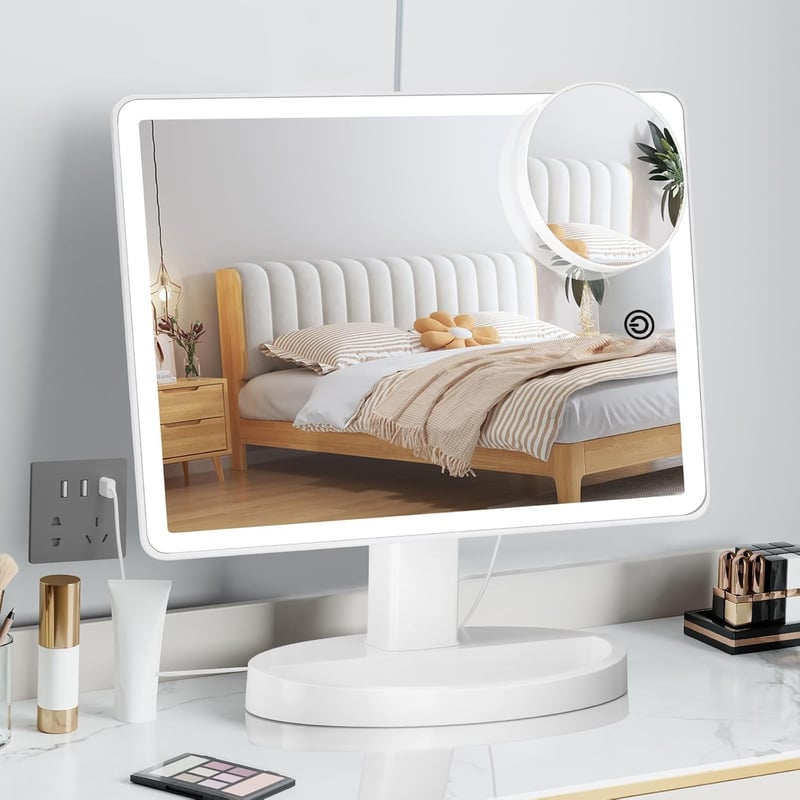 FUNTOUCH XL Sminkespegel 10x Nagyítással, 88 LED, 3 Szín Világítás, 360° Forgatható