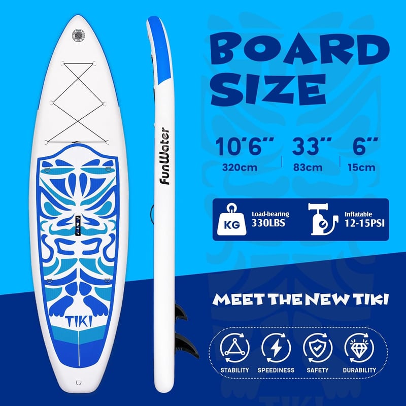 FunWater 10'6"-11'6" Felfújható SUP Deszka Kezdőknek, Család Barát
