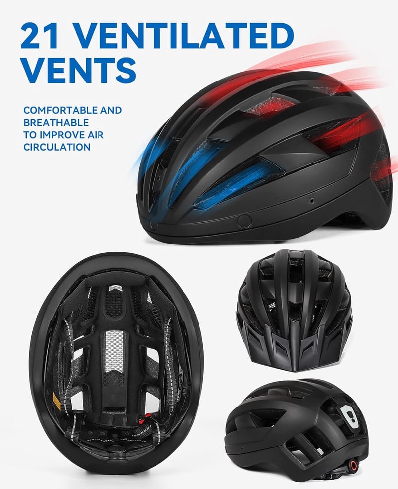 FUNWICT kerékpáros sisak napellenzővel, LED világítással és mágneses szemüvegtartóval - M: 54-58 cm, Black