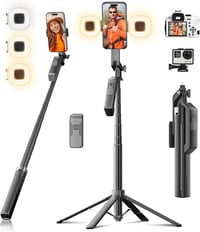 Funxee Szelfi Bot Állvány 180 cm - Okostelefon Tripod LED Világítással, Vezeték Nélküli Távirányítóval, 360° Forgatható, iPhone és Android K 1