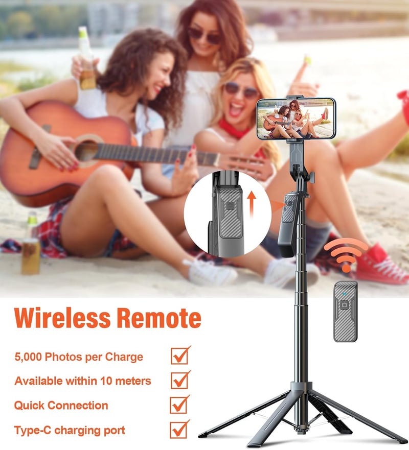 Funxee Szelfi Bot Állvány 180 cm - Okostelefon Tripod LED Világítással, Vezeték Nélküli Távirányítóval, 360° Forgatható, iPhone és Android K