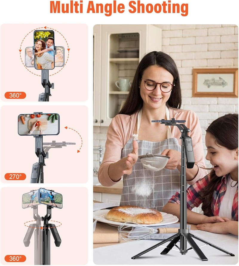 Funxee Szelfi Bot Állvány 180 cm - Okostelefon Tripod LED Világítással, Vezeték Nélküli Távirányítóval, 360° Forgatható, iPhone és Android K