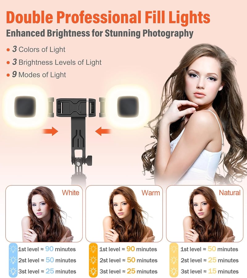 Funxee Szelfi Bot Állvány 180 cm - Okostelefon Tripod LED Világítással, Vezeték Nélküli Távirányítóval, 360° Forgatható, iPhone és Android K
