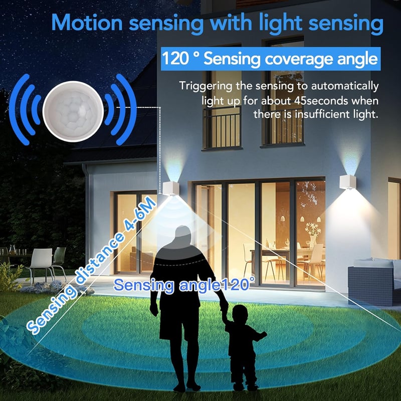 FUPE 2db Mozgásérzékelős LED Fali Lámpa Kültéri Beltéri IP65 Vízálló 12W 4000K - 12W, White-4000k-with Sensor