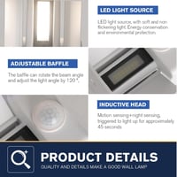 FUPE 2db Mozgásérzékelős LED Fali Lámpa Kültéri Beltéri IP65 Vízálló 12W 4000K - 12W, White-4000k-with Sensor 6