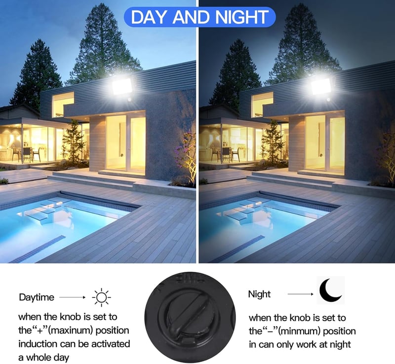 FUPE 50W LED reflektor mozgásérzékelővel kültérre 5000 lm 6500K hideg fehér IP65 fekete alumínium 3 üzemmód fényérzékelővel