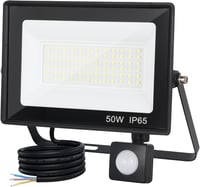 FUPE 50W LED reflektor mozgásérzékelővel kültérre 5000 lm 6500K hideg fehér IP65 fekete alumínium 3 üzemmód fényérzékelővel 1