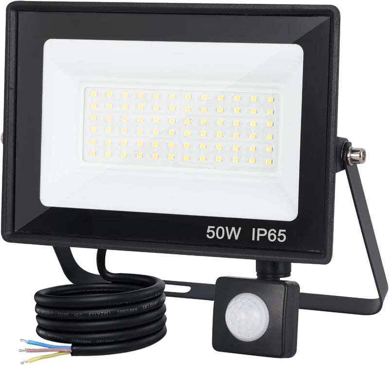 FUPE 50W LED reflektor mozgásérzékelővel kültérre 5000 lm 6500K hideg fehér IP65 fekete alumínium 3 üzemmód fényérzékelővel