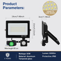 FUPE 50W LED reflektor mozgásérzékelővel kültérre 5000 lm 6500K hideg fehér IP65 fekete alumínium 3 üzemmód fényérzékelővel 5