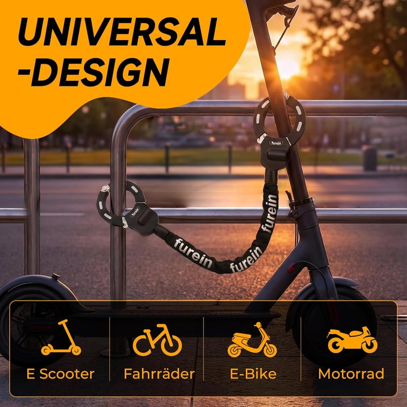 Furein E-roller Lánc Lakat 8mm - 91cm Acél Biztonsági Zár Kerékpárhoz