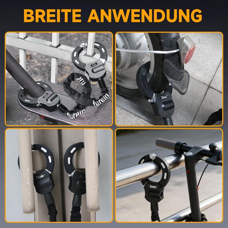 Furein E-roller Lánc Lakat 8mm - 91cm Acél Biztonsági Zár Kerékpárhoz