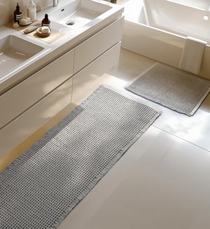 Set 2 covorașe de baie mari Furicher, stil boem, gri, antiderapante, lavabile, 51x120 cm și 41x61 cm, potrivite și pentru living sau dormitor