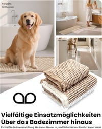 Set de 2 covorașe de baie boho Furicher, cu model în carouri cu striații, antiderapante, lavabile, maro, 51x120 și 46x77 cm 3