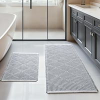 Set covorașe de baie Furicher Boho cu model rombic, 2 piese, antiderapante, lavabile, gri, 51 x 120 cm și 46 x 77 cm 1