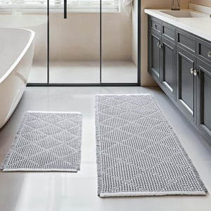 Set covorașe de baie Furicher Boho cu model rombic, 2 piese, antiderapante, lavabile, gri, 51 x 120 cm și 46 x 77 cm