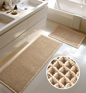 Covoraș de baie Furicher, set din 2 piese, antiderapant, stil Boho, lavabil, 51x120cm și 41x61cm, pentru living sau dormitor