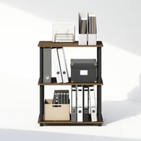 Raft pentru cărți și unitate de expunere multifuncțională compactă Furinno Turn-N-Tube cu 3 niveluri - Nuc Columbia/Negru 6