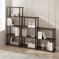 Raft pentru cărți și unitate de expunere multifuncțională compactă Furinno Turn-N-Tube cu 3 niveluri - Nuc Columbia/Negru 2