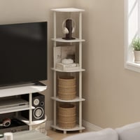 Raft de colț cu 5 niveluri Furinno Turn-N-Tube, design cu tuburi rotative, raft de depozitare alb pentru sufragerie sau birou 2