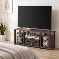 Stand TV Furinno Turn-S-Tube cu 3 niveluri și asamblare fără scule, culoare nuc/maro 3