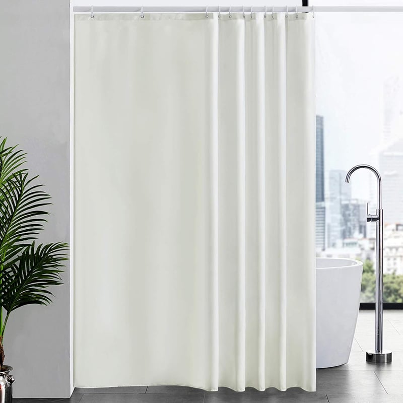 Furlinic Extra Hosszú Zuhanyfüggöny, Bézs Textil Fürdőfüggöny, Penészálló és Antibakteriális, Mosható, 12 Akasztóval, 200 x 240 cm