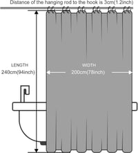 Furlinic Extra Hosszú Zuhanyfüggöny, Bézs Textil Fürdőfüggöny, Penészálló és Antibakteriális, Mosható, 12 Akasztóval, 200 x 240 cm 6