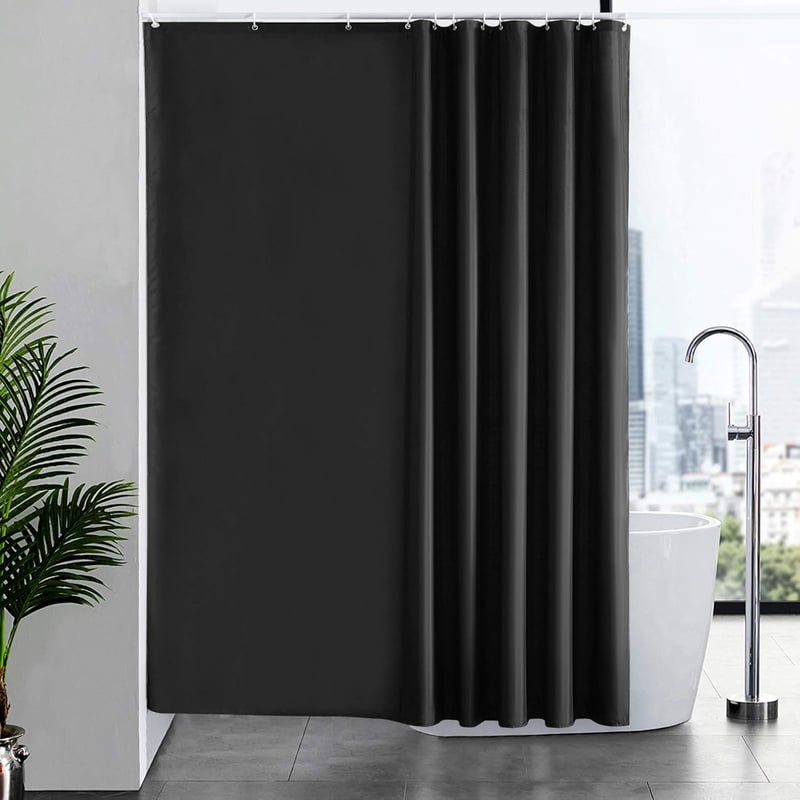 Furlinic Fekete Zuhanyfüggöny 200x198 cm - Vízálló Poliészter Fürdőszobai Függöny, Penészálló, Extra Széles Kádakhoz