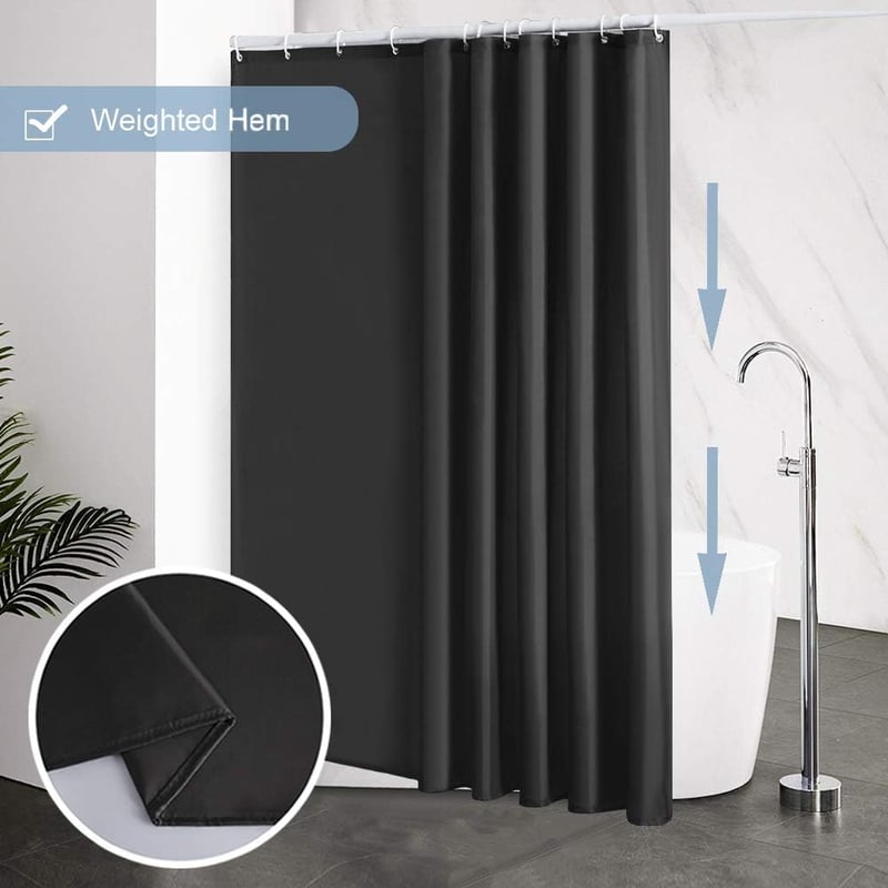 Furlinic Fekete Zuhanyfüggöny 200x198 cm - Vízálló Poliészter Fürdőszobai Függöny, Penészálló, Extra Széles Kádakhoz