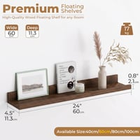 Furnbuty Lebdeća zidna polica, 2 komada, 60 cm polica za slike, dubina 11,3 cm, nosivost 17 kg, boja oraha 3