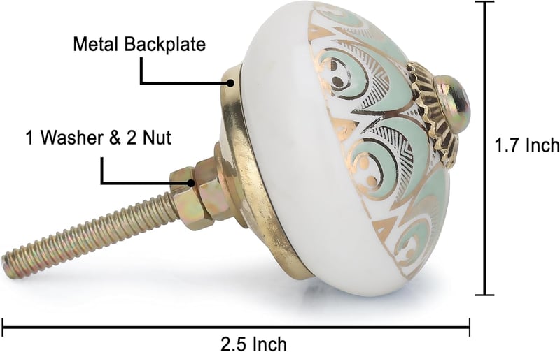 FURNISHFUL FINESSE Kerámia Fogantyú Szett 4db Zöld-Arany Boho Konyha Szekrény