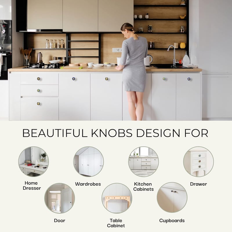 FURNISHFUL FINESSE Kerámia Fogantyú Szett 4db Zöld-Arany Boho Konyha Szekrény