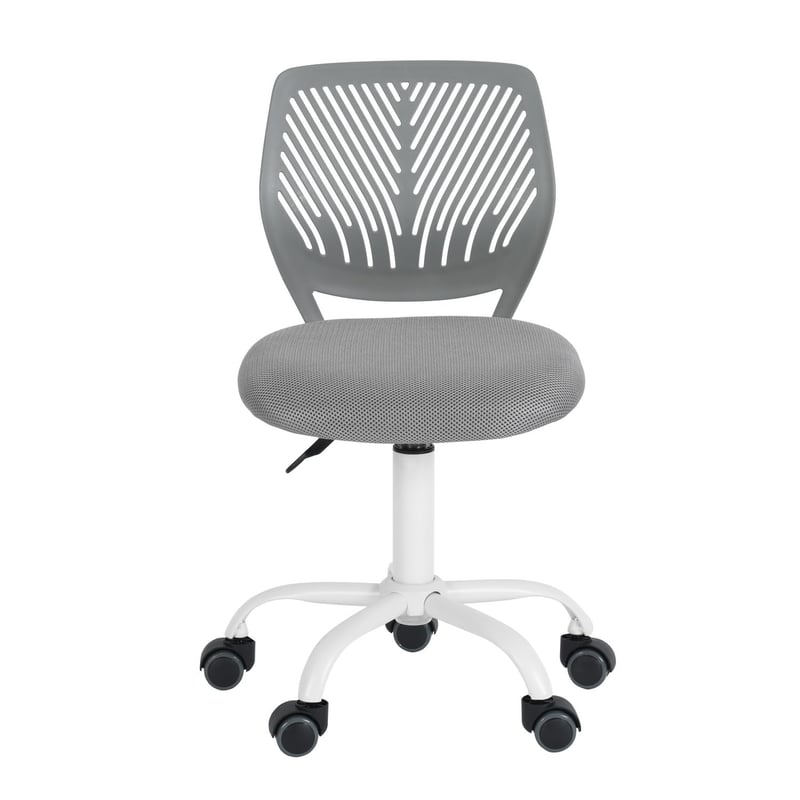 Scaun de birou pentru copii FurnitureR, modern, colorat, pivotant, reglabil pe înălțime, fără cotiere, pentru camera de studiu sau biroul de acasă, gri, 38,5x40x75-87 cm