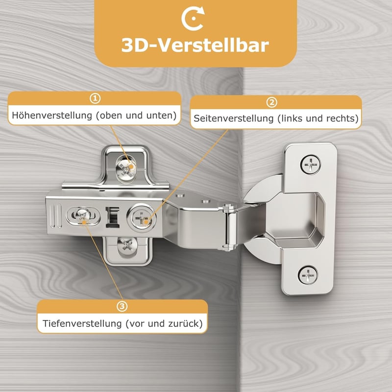 Furniware set 10 balamale pentru dulap cu închidere silențioasă, 110°, tip european ascuns, pentru dulap de bucătărie
