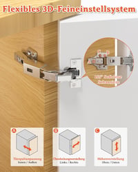 FURNIWARE 2 db 165 fokos lágy csillapítós süllyesztett pánt 52 mm furattávolsággal, 35 mm csésze bútorajtóhoz 4