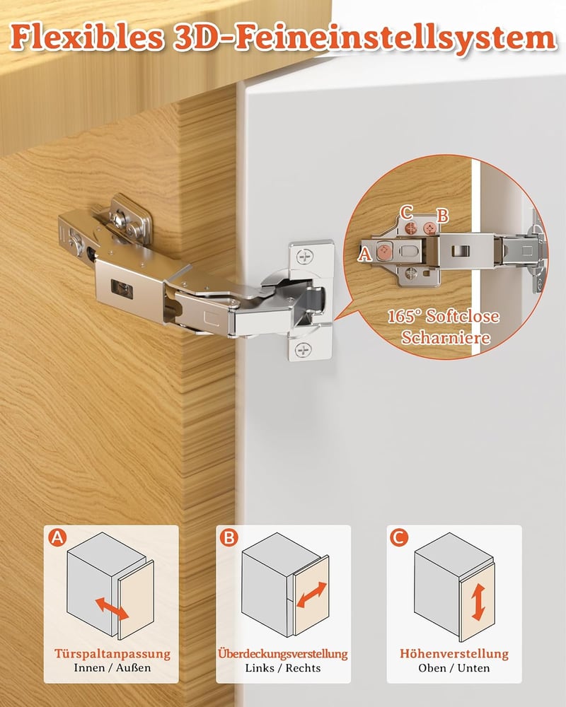 FURNIWARE 2 db 165 fokos lágy csillapítós süllyesztett pánt 52 mm furattávolsággal, 35 mm csésze bútorajtóhoz