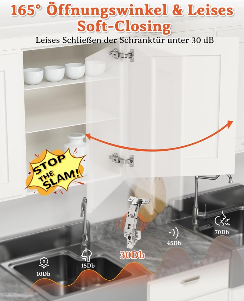 FURNIWARE 2 db 165 fokos lágy csillapítós süllyesztett pánt 52 mm furattávolsággal, 35 mm csésze bútorajtóhoz