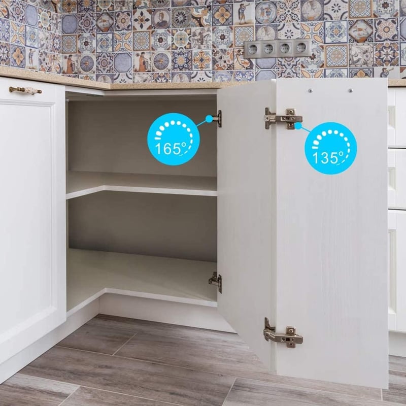 FURNIWARE 2 db 35 mm-es sarokcsukló 135 fokos kihajtható ajtóhoz, görbe csésze pánt sarokmegállítóval konyhaszekrényhez