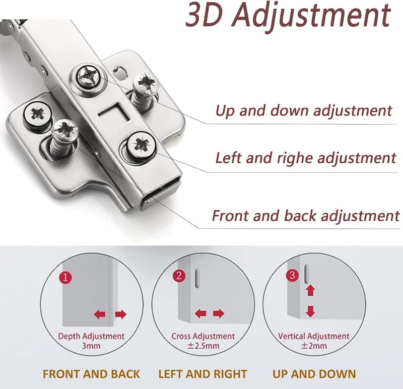 FURNIWARE 2 db hidraulikus rugós konyhaszekrény ajtópánt puha záródással 3D állítás magasság mélység bal-jobb ezüst