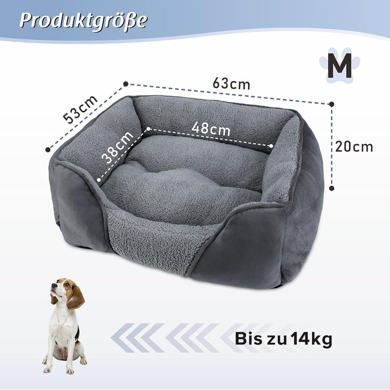 FURTIME Kutyaágy Közepes Kutyáknak, Mosható Puha Kutya Kosár 63x53cm - 63 x 53 x 20 cm, gray