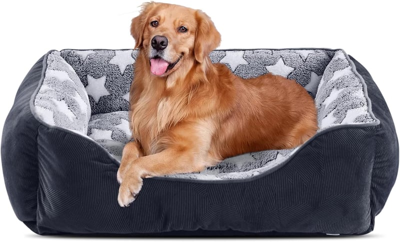 FURTIME Kutyaágy XL 89x63cm Mosható Fekete Csillagos Emelt Szélű Puha Kutyamatrac