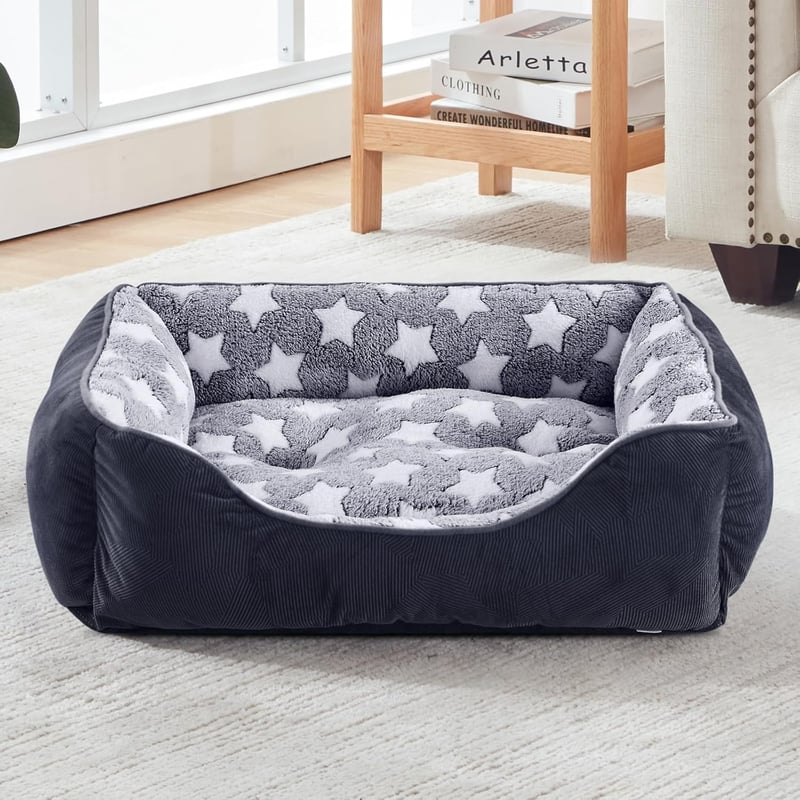 FURTIME XXL mosható kutya fekhely kosár puha matraccal csúszásgátló peremmel 106 x 80 x 23 cm fekete csillagok macskáknak és kutyáknak