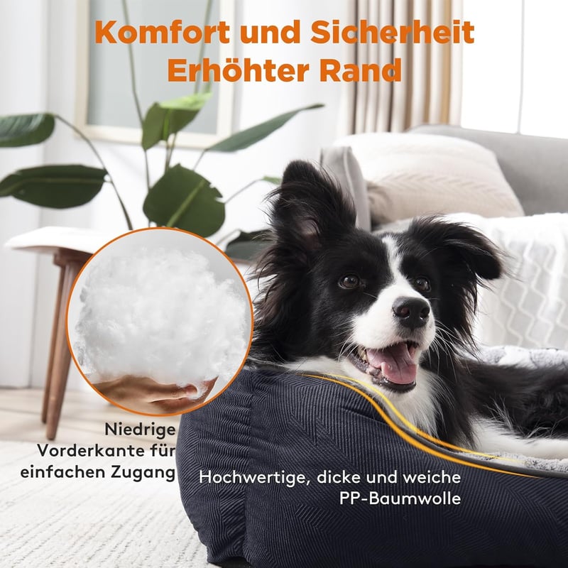 FURTIME XXL mosható kutya fekhely kosár puha matraccal csúszásgátló peremmel 106 x 80 x 23 cm fekete csillagok macskáknak és kutyáknak