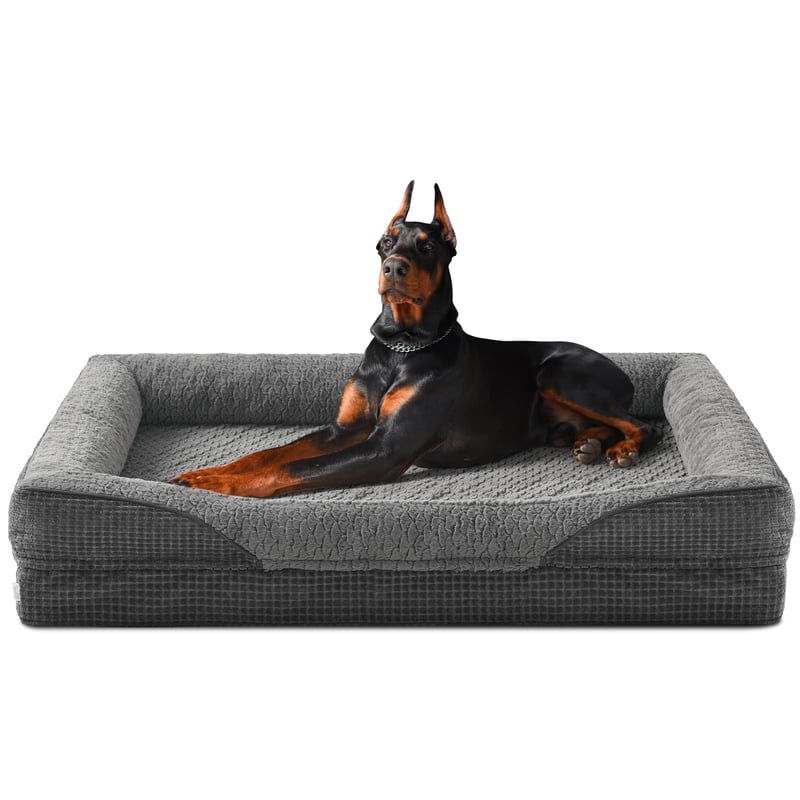 FURTIME Ortopéd Kutyaágy Nagy Kutyáknak, Memory Foam Kutyakosár XXL, Levehető és Mosható, Csúszásmentes, Magas Peremű Kutyakanapé, 122 x 89 x 19 cm