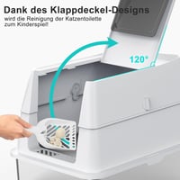 FURTIME Rozsdamentes Acél Macska WC XXL Fedeles Zárt Macskatoalett Lapáttal és Szemetes Kosárral Nagy Macskáknak 5
