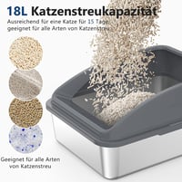 FURTIME rozsdamentes acél macskatoalett 18L lapáttal, magas falú szóróvédett 4